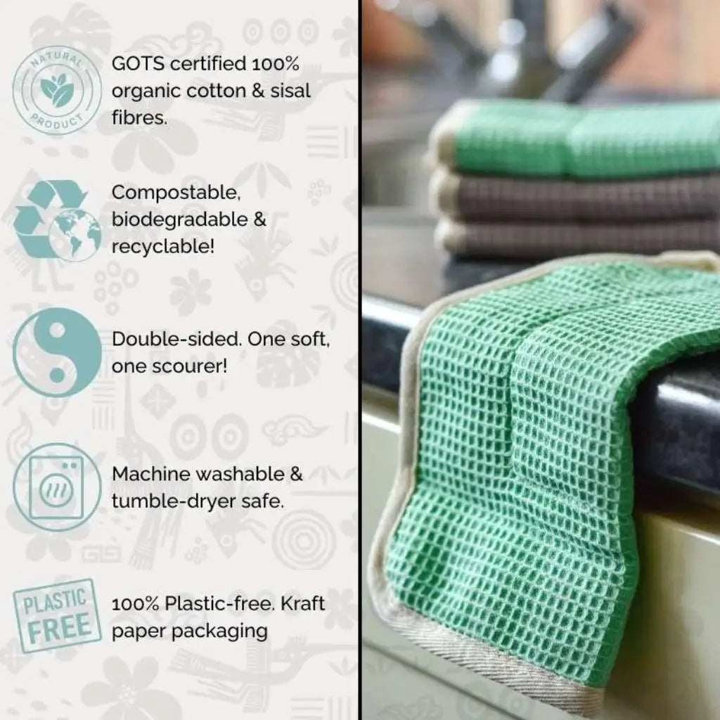 Reusable Dish Cloths - 100% Organic Sisal / Cotton Cloth