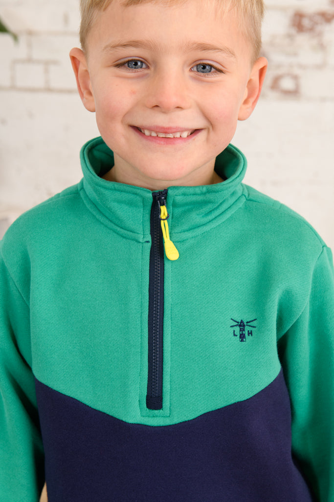 Riley Half Zip Boys - Pea Green/Navy