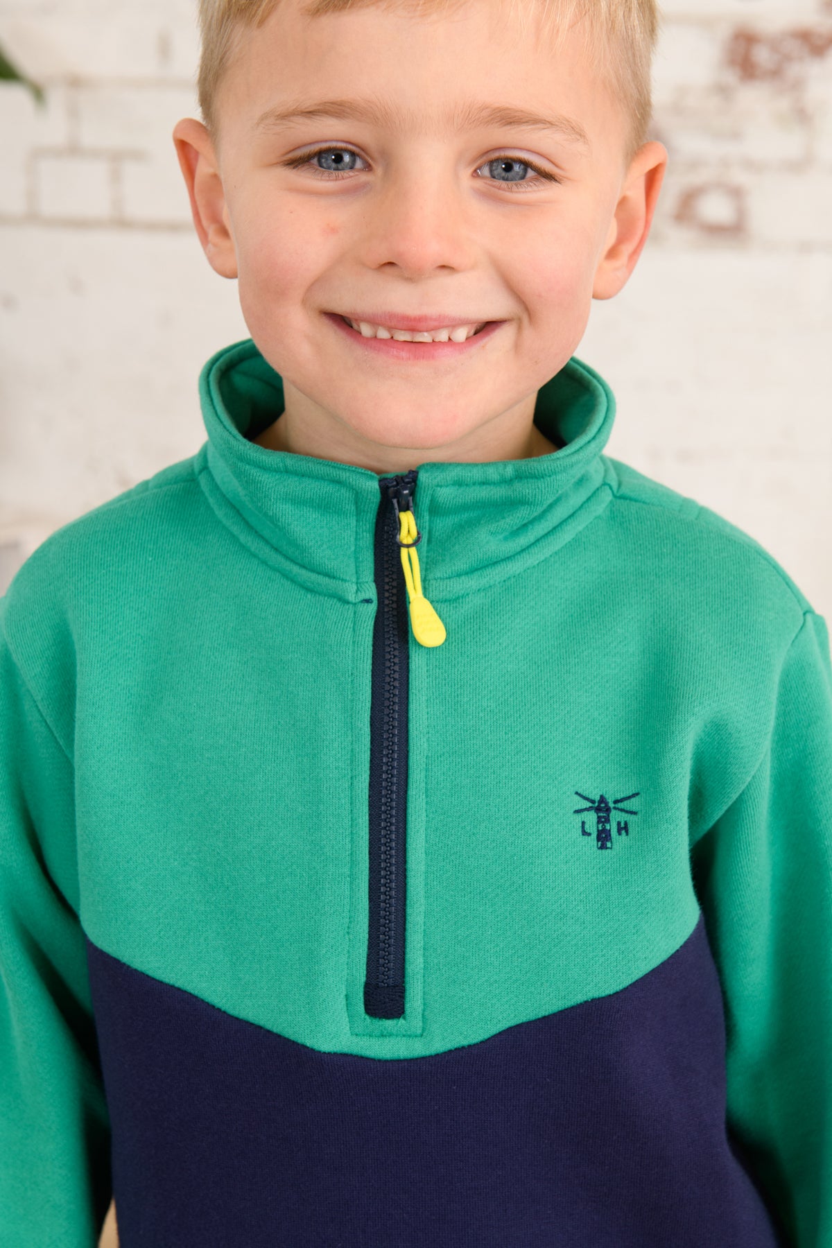 Riley Half Zip Boys - Pea Green/Navy