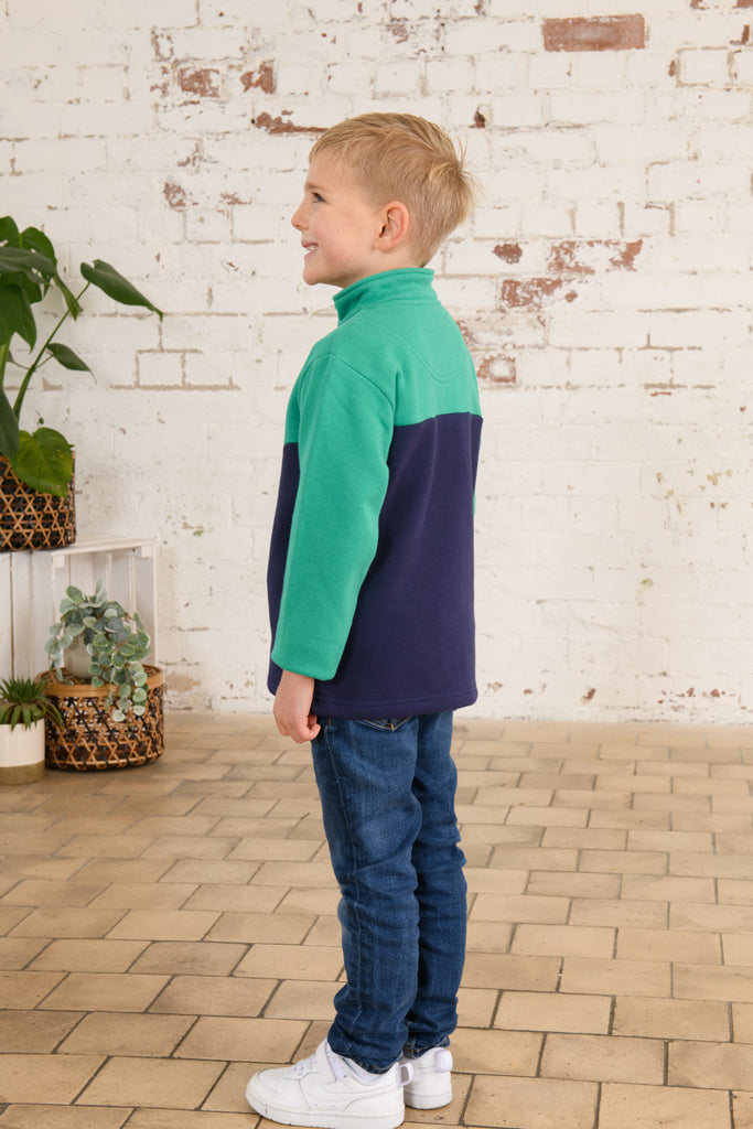 Riley Half Zip Boys - Pea Green/Navy